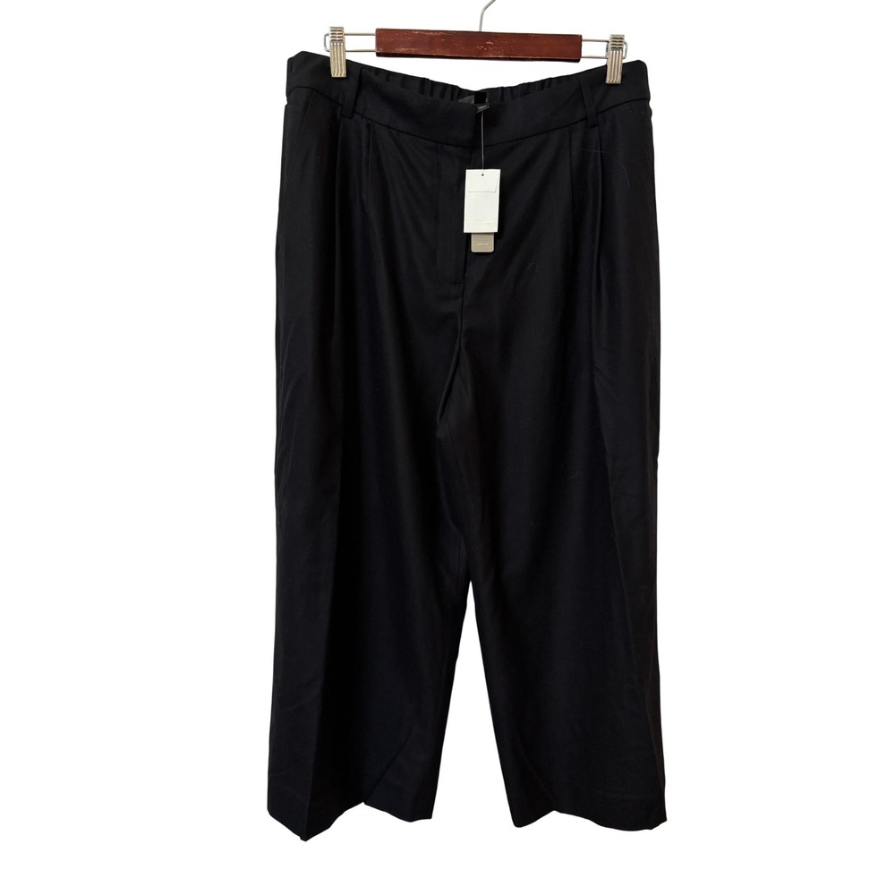 J.Crew Black 100% Wool Wide Leg Cropped Pleated Trousers Pants E1689 Size 14 NWT